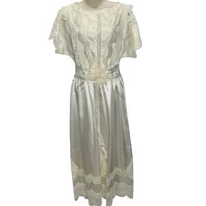 Vintage Priscilla of Boston Ivory White Wedding Dress Lace Detail Size S Midi